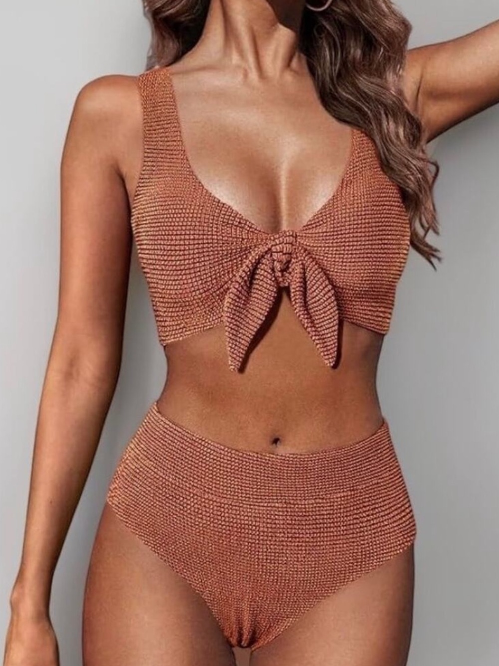 Hanna Nikole High Waisted Textured Metallic Bikini